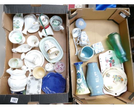 A mixed collection of ceramic items to include old Tuppon ware vases, glassware, etc (2 trays)