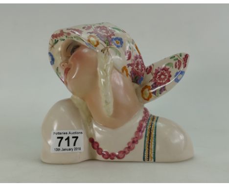 Art Deco Sandro Vacchetti, Essevi, Torino ceramic figure fo young girl wearing head scarf ( nip to leading edge of hairs pigt