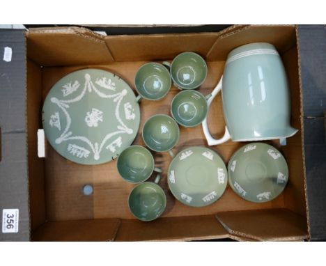 A mixed collection of Wedgwood items to include Sage Green patterned cups and saucers, commemorative wall plaque, Wedgwood Ke