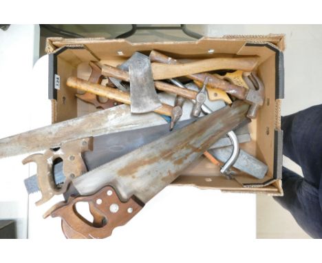 A collection of quality vintage tools to include - axes, hammers, saws, etc. 