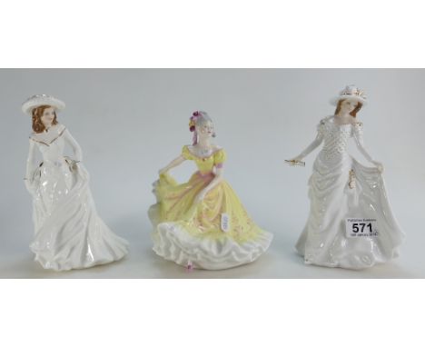 Royal Worcester figures Celebration and Birthday Wish from the Golden Moments collection and Royal Doulton figure Ninnette HN
