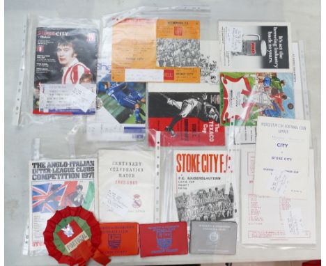 A collection of football memorabilia to include Stoke City football programmes (minor cup games, Texaco, Watney and Anglo Ita