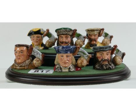 Royal Doulton set of tiny character jugs comprising Colubus D7081, Da Gama D7083, Scott D7082, Marco Polo D7084, Cook D7086 a