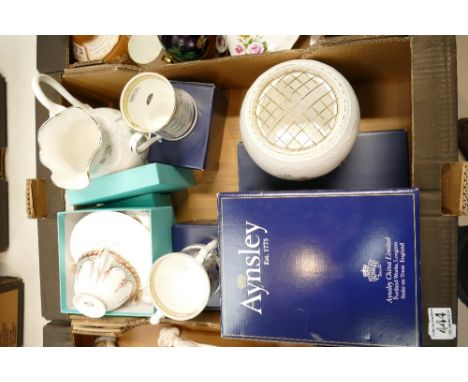 Five pieces Aynsley China - Rose Bowl, two mugs, Large Jug and plate plus two boxed commemorative cups and saucers (not Aynsl