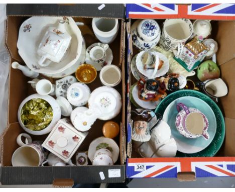A mixed collection of ceramic items to include Wedgwood vases, salad bowls, lustre water jug, Coalport Cottage, etc. (2 Trays