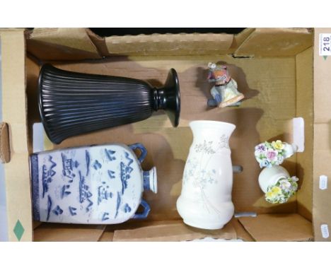 20th Century Oriental styled flask, Wedgwood Queens Ware fluted vase, Weatherby floral decorated vase, small Royal Doulton ch