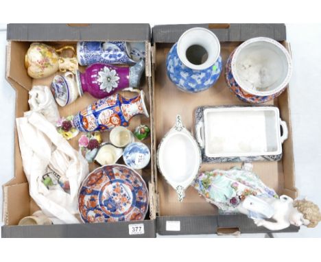 A mixed collection of damaged ceramic items to include Japanese fruit bowls, bowls, Royal Worcester blush water jugs, etc. (2