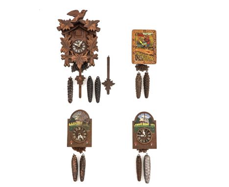 consisting of 4 wall clocks, including a cuckoo clock, highest 23 cm.