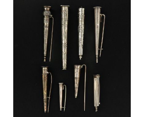 consisting of 8 pieces of silver including 18th century needle cases Amsterdam longest 105 mm.