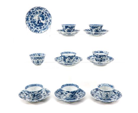 In a variety of decors, 18th Century, saucers are 12 cm. in diameter, chip and hairline.