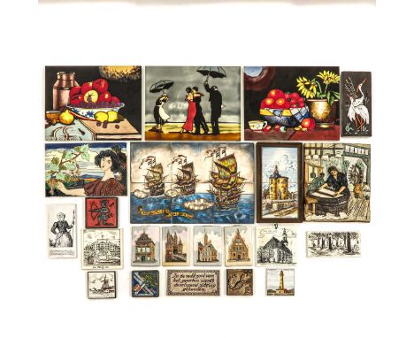 consisting of 27 tiles, including a tile tableau with paintings of ships, marked Mosa, largest 46 x 30 cm.