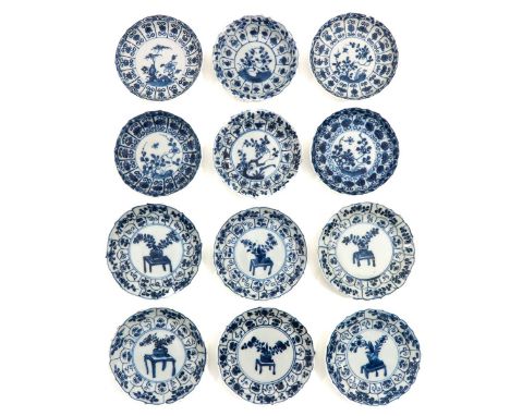 In a variety of decors and saucers, including 18th Century, largest saucer is 12 cm. in diameter, chip and hairline.