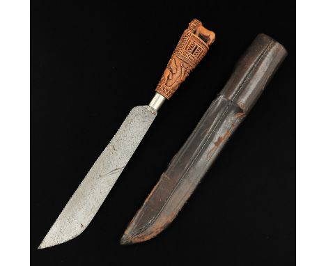 Zeeland handle carved from palm wood dated 1873 with scabbard total length 38 cm.