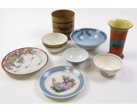 Eight ceramic items, including plates, bowls and a vase, makers include Taylor and Kent, Barratts, Canning, etc