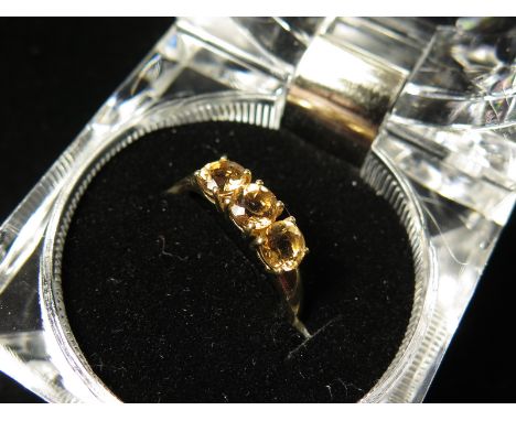 9ct Gold 3 stone Citrine Ring size R weight 2.0 grams