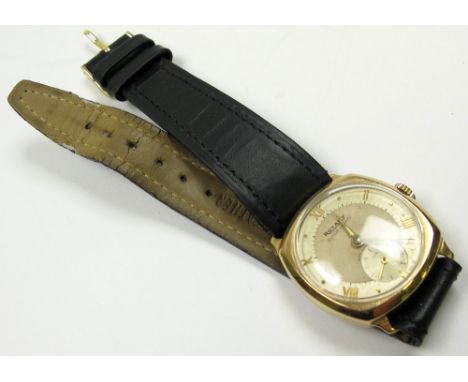 Rotary 9ct cold cased gents wristwatch, subsidery dial at 6 o'clock. On a leather strap