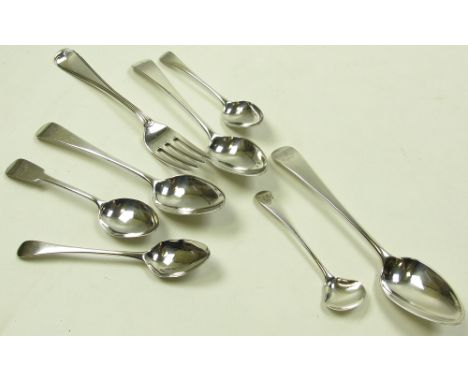 Mixed lot of Georgian Silver spoons/fork majority with Newcastle hallmarks weight approx 6.50 oz