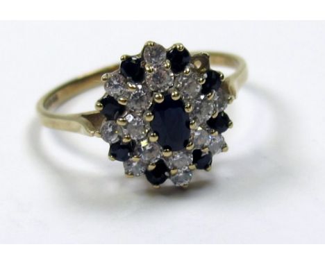 9ct Gold Sapphire and CZ set Ring size R weight 2.5 grams 