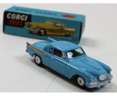 Corgi No.211 Studebaker Golden Hawk Blue with Gold fins, very good but scuffed roof in good early blue box with leaflet