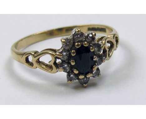 9ct Gold Sapphire and CZ set Ring size K weight 1.4 grams