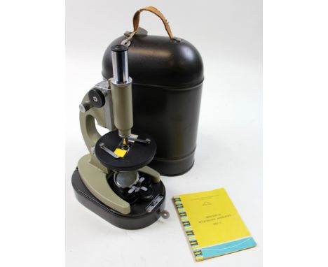 Monocular microscope by Novosibirsk (no. 7314125), in original case with key