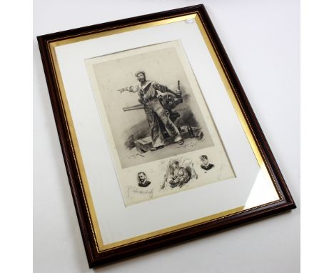 Victorian Military engraving of an HMS Terrible sailor, by Richard Caton Woodville. The piece also pencil signed by R Caton W
