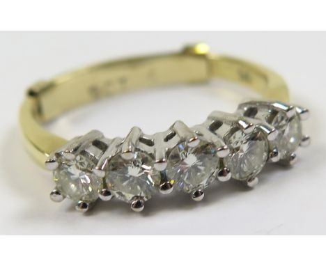 18ct Gold 5 Stone Diamond Ring approx 1.00ct weight size M weight 3.5 grams