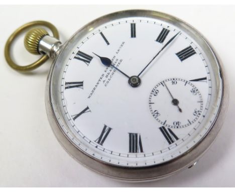 Silver open face pocket watch by A Heasman Colchester, hallmarked Birmingham 1902. The white enamel dial with black roman num