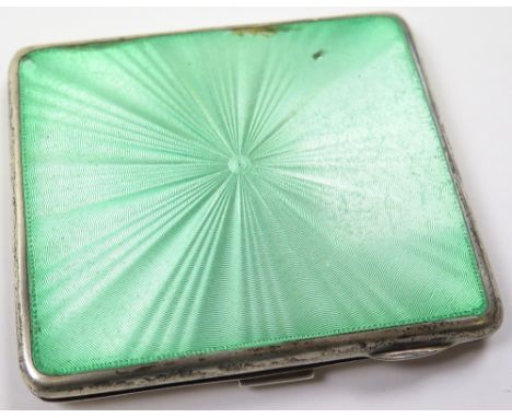 Silver cigarette case with a light green enamelled lid (slight damage to enamel), hallmarked Birmingham 1936 W Neale & Son Lt