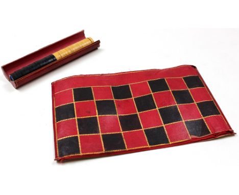 Jaques portable "B.C.D" board and counters, conains thirty two reversible counters for chess or draughts housed within gilt t