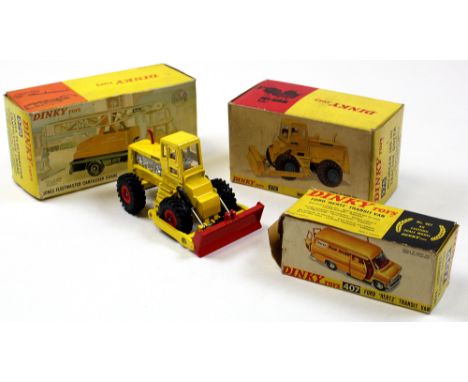 Three boxed Dinky Toys, comprising James Fleetmaster cantilever crane (no. 970), Michigan 180-111 tractor dozer (no. 976) & F