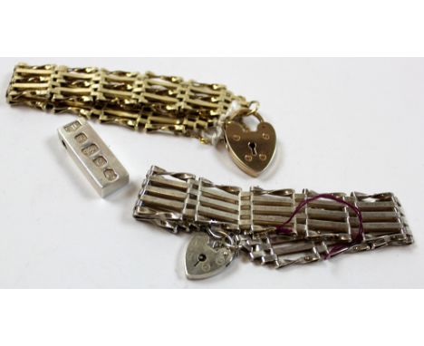 Two Silver 5 Bar gate Bracelets and a Silver Half Ounce Ingot