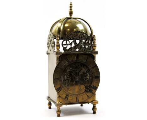 Brass lantern clock standing approx 30cm high, Swiss movement by Buren