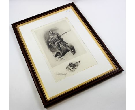 Victorian Military engraving of A GENTLEMAN IN KHAKI, by Richard Caton Woodville. The piece also pencil signed by R Caton Woo