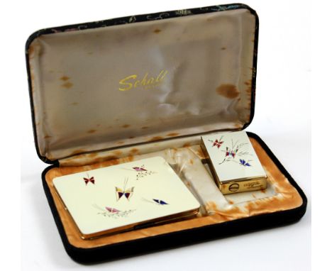 Vintage Consul Amor perfume atomiser in the shape of a cigarette lighter and decorated with butterflies, accompanied by match