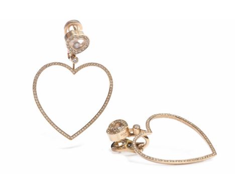PAIR OF CHOPARD HAPPY DIAMONDS EIGHTEEN CARAT ROSE GOLD DROP EARRINGSeach formed by a large openwork diamond set heart motif 