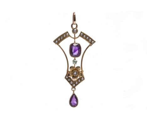 EDWARDIAN AMETHYST AND SEED PEARL PENDANT