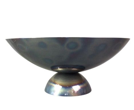 ROB MULHOLLAND CONTEMPORARY METAL BOWL, AND OTHER ITEMS of tapering circular form, raised on a domed base, along with a table