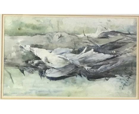 GROUP OF FOUR WATERCOLOURS, depicting landscapes and a cityscape, each signed indistinctlythree mounted, framed and under gla
