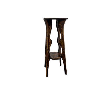 POKER WORK PLANT STAND, with square top and shaped decorated supports82cm high, 30cm wide