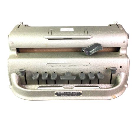 PERKINS BRAILLER WRITING MACHINE TYPEWRITER, metal braille typewriter in wooden case39cm x 24cm