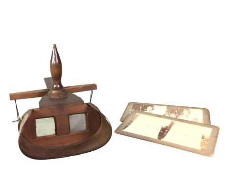 ARGUS PREVIEWER AND SLIDES IN BOX, AND A VINTAGE STEREOSCOPE WITH IMAGES  the slides in box