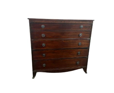 REGENCY MAHOGANY SECRETAIRE CHEST OF DRAWERS, EARLY 19TH CENTURY with fitted interior, on splayed feet121cm high, 125cm wideH
