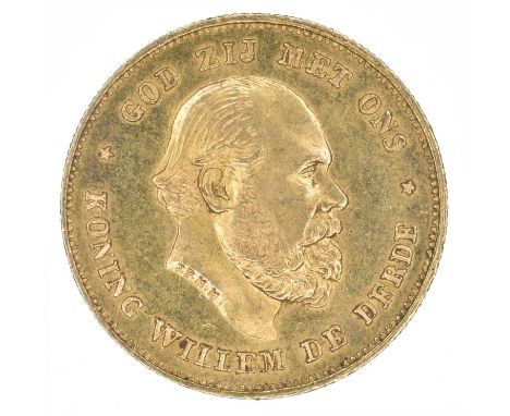 Netherlands, 10 Guilders, 1875, gold coin and 5 Guilders 1912 suspended on a chain (2). Netherlands, 10 Guilders, 1875, The p