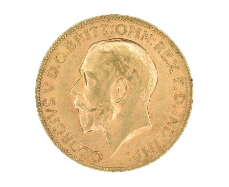 King George V, Sovereign, 1913. King George V, Sovereign, 1913, Bare head l. R. St. George and dragon, London Mint, edge mill