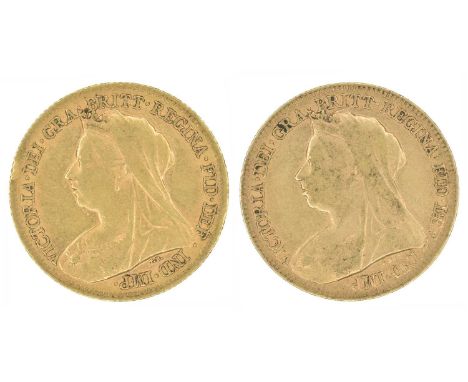 Two Queen Victoria, Half-Sovereigns, 1898 and 1899 (2). Two Queen Victoria, Half-Sovereigns, 1898 and 1899, Old veiled bust l