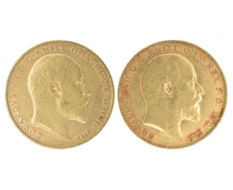 Two King Edward VII, Half-Sovereigns, 1907 and 1908 (2). Two King Edward VII, Half-Sovereigns, 1907 and 1908, Bare head r. R.