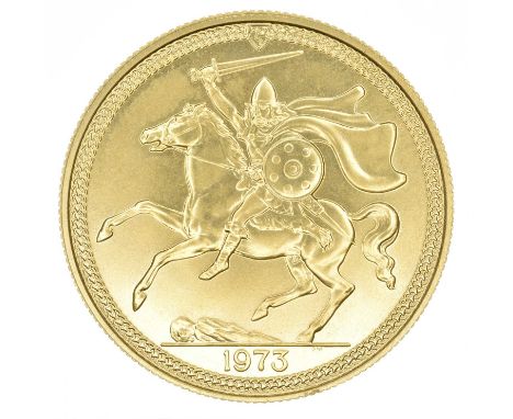 Queen Elizabeth II, Two Pounds (Double Sovereign), 1973, Isle of Man. Queen Elizabeth II, Two Pounds (Double Sovereign), 1973