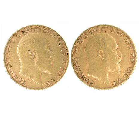 Two King Edward VII, Half-Sovereigns, 1906 and 1907 (2). Two King Edward VII, Half-Sovereigns, 1906 and 1907, Bare head r. R.