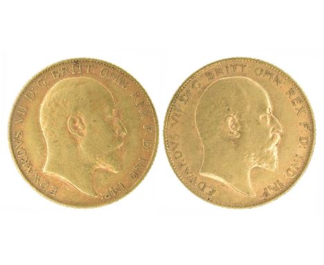 Two King Edward VII, Half-Sovereigns, 1907 and 1908 (2). Two King Edward VII, Half-Sovereigns, 1907 and 1908, Bare head r. R.